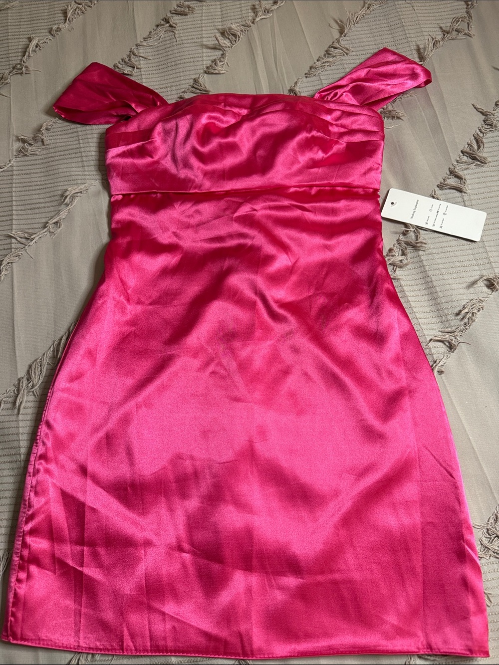 Fuchsia Satin Mini Dress - off the shoulder HOCO size 2